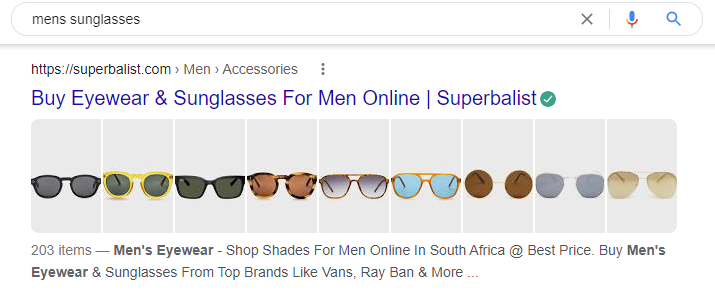 lunettes de soleil pour hommes dans la recherche Google