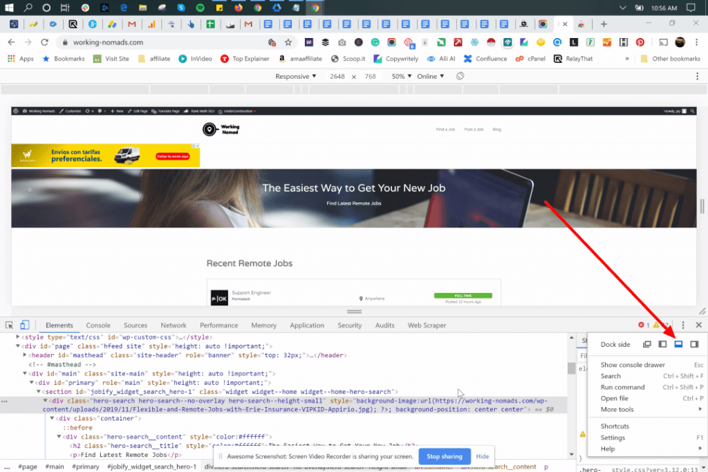 how to find the header size in Chrome